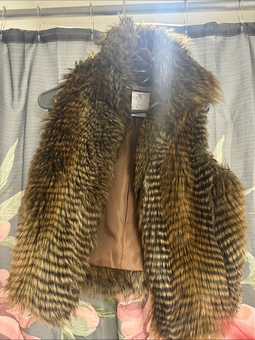 Michele Brown Striped Faux Fur Vest